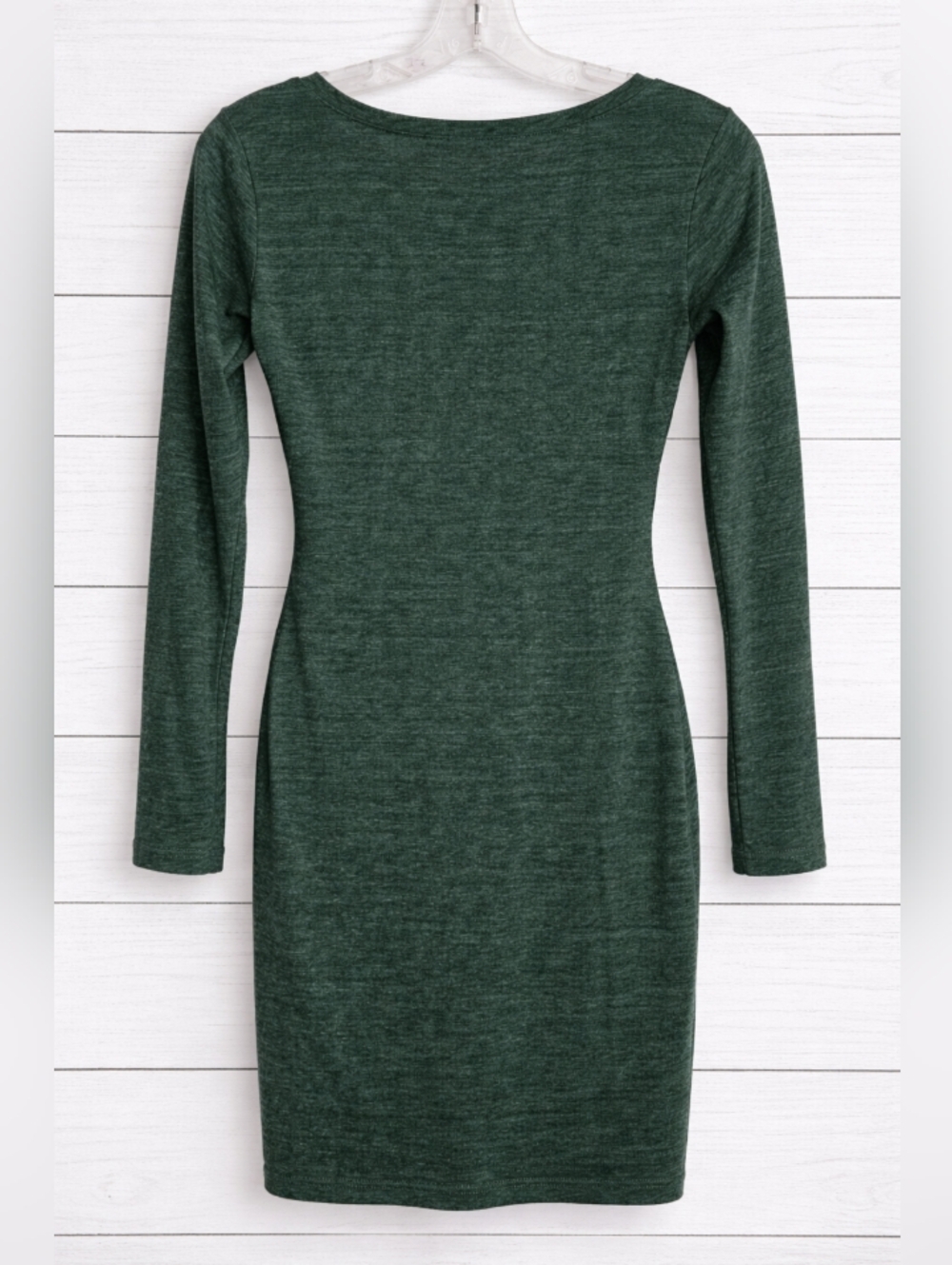 Leith Forest Green Long Sleeve Ruched-Waist Knit Dress - Picture 3 of 4